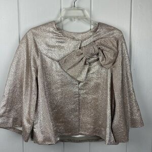 Kate Spade Metallic Holiday Bolero Cropped Jacket Coat With Bow. Stella Women L